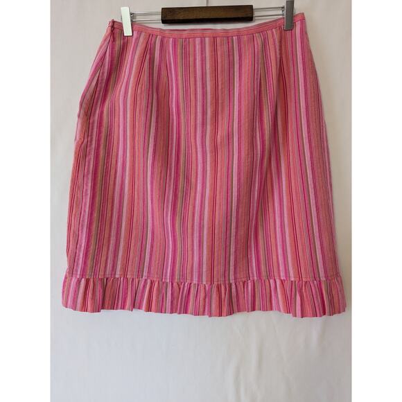 Talbots Womens Pink Stripe Ruffle Hem A Line Skirt Size 12 Coquette Preppy - Picture 3 of 8